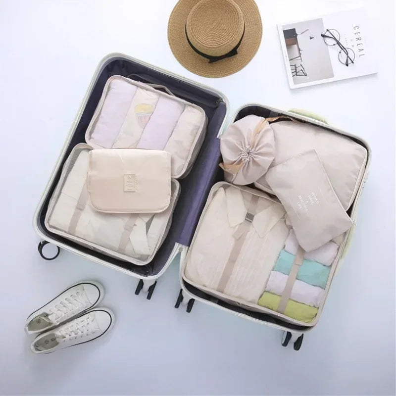 8-piece Set Travel Bag Organizer Clothes Luggage Travel Organizer Blanket Shoes Organizers Bag Suitcase Pouch Packing Cubes