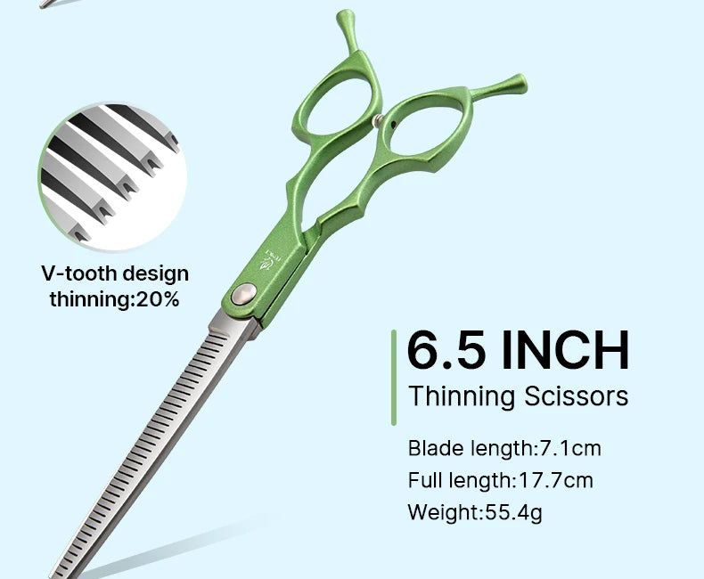 Fenice 6.5 inch Professional Pet Grooming Cutting Curved Thinning Chunker Scissors Shears Set Kit for Groomer Household Use