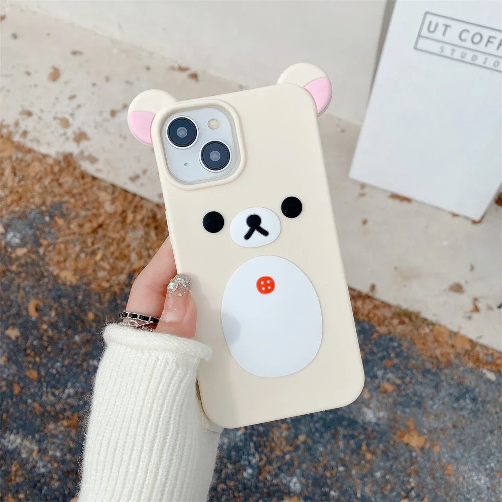 Cartoon Cute 3D Pink Ears Big Mouth Bear Silicone Soft Case for IPhone 12 13 14 15 Pro Max 11 15Pro 14Pro IPones i15 Back Cover