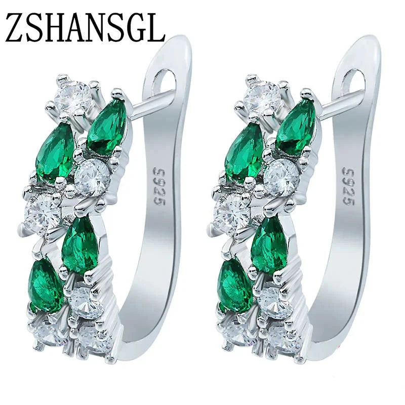 Wholesale Slver Color Luxury Sterling Silver Color Earrings Flash Colorful CZ Zircon Ear Studs Earrings Women Cheap Brincos