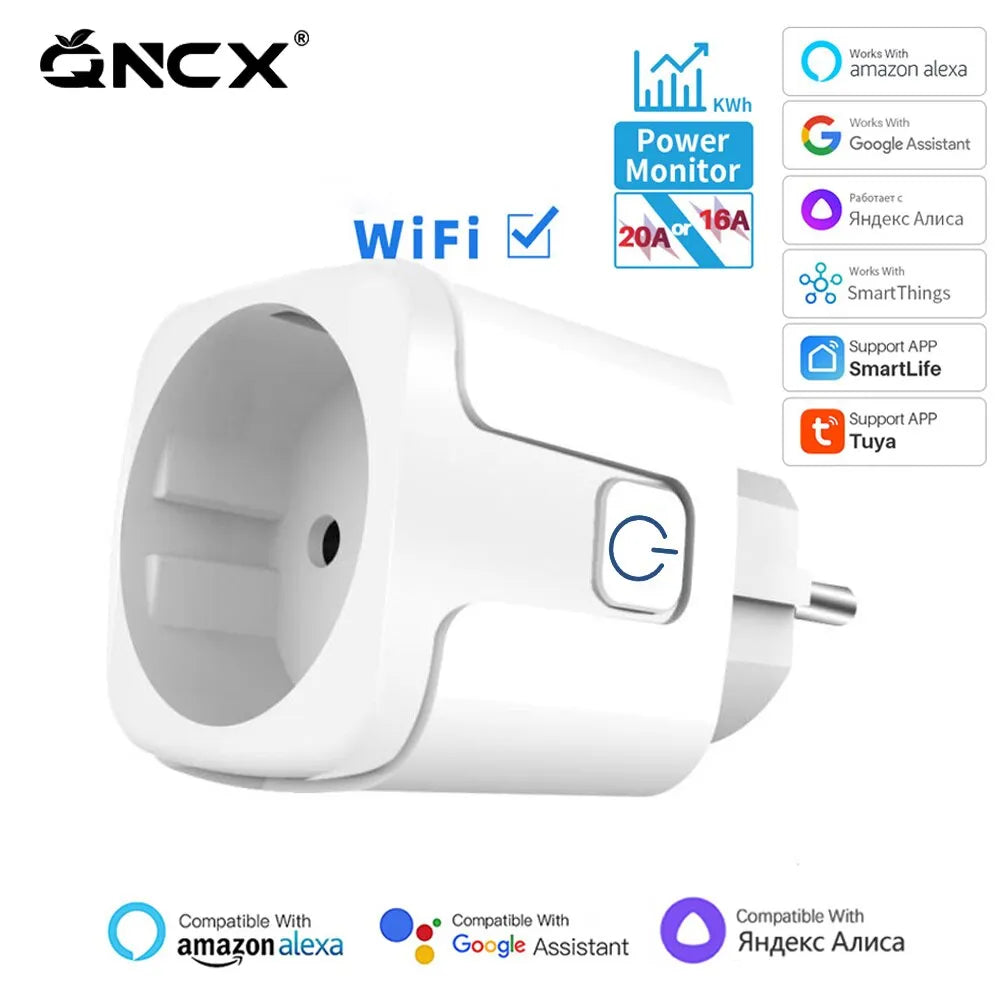 Tuya 16A 20A EU Smart Socket WiFi Smart Plug With Power Monitoring Timing Function Voice Control Alexa Google Assitant