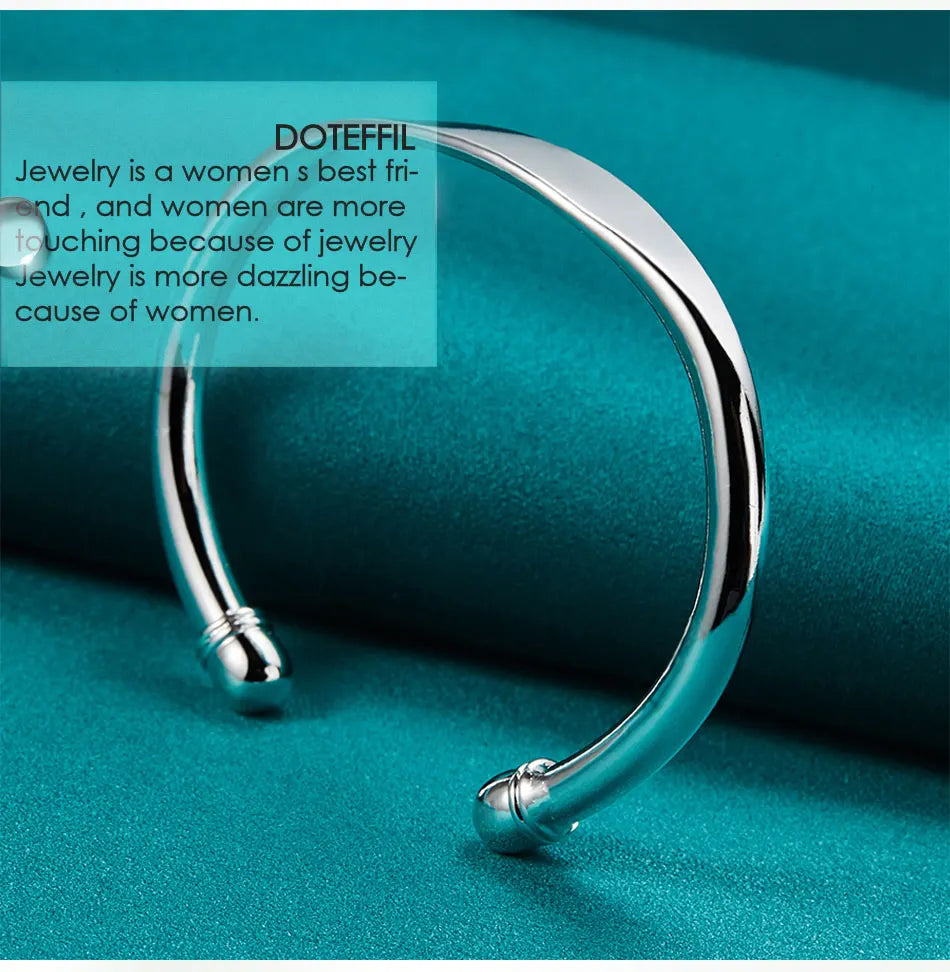 DOTEFFIL 925 Sterling Silver Double Bead Cuff Bangle Bracelet For Women Man Fine Fashion Jewelry