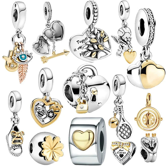 925 Sterling Silver Beads Angel Wings Swan of Love Heart Charms Fit Original Pandora Bracelets Women DIY Jewelry Gift Bracelet