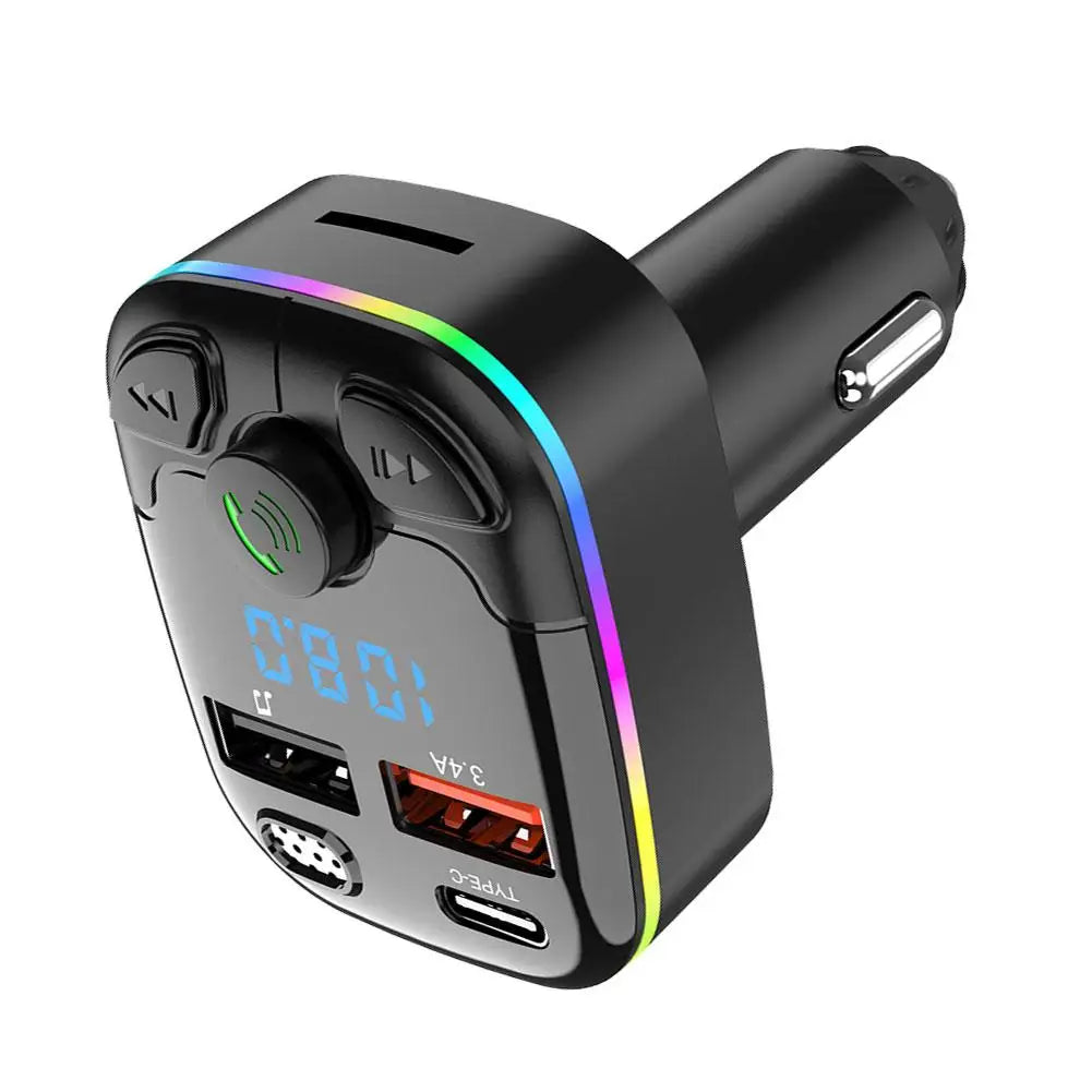 蓝牙 5.0 车载 FM 发射器 PD Type-C 双 USB 氛围播放器 MP3 充电器 Type-C 无线灯 18W 免提 PD QC3.0 Y3Z4