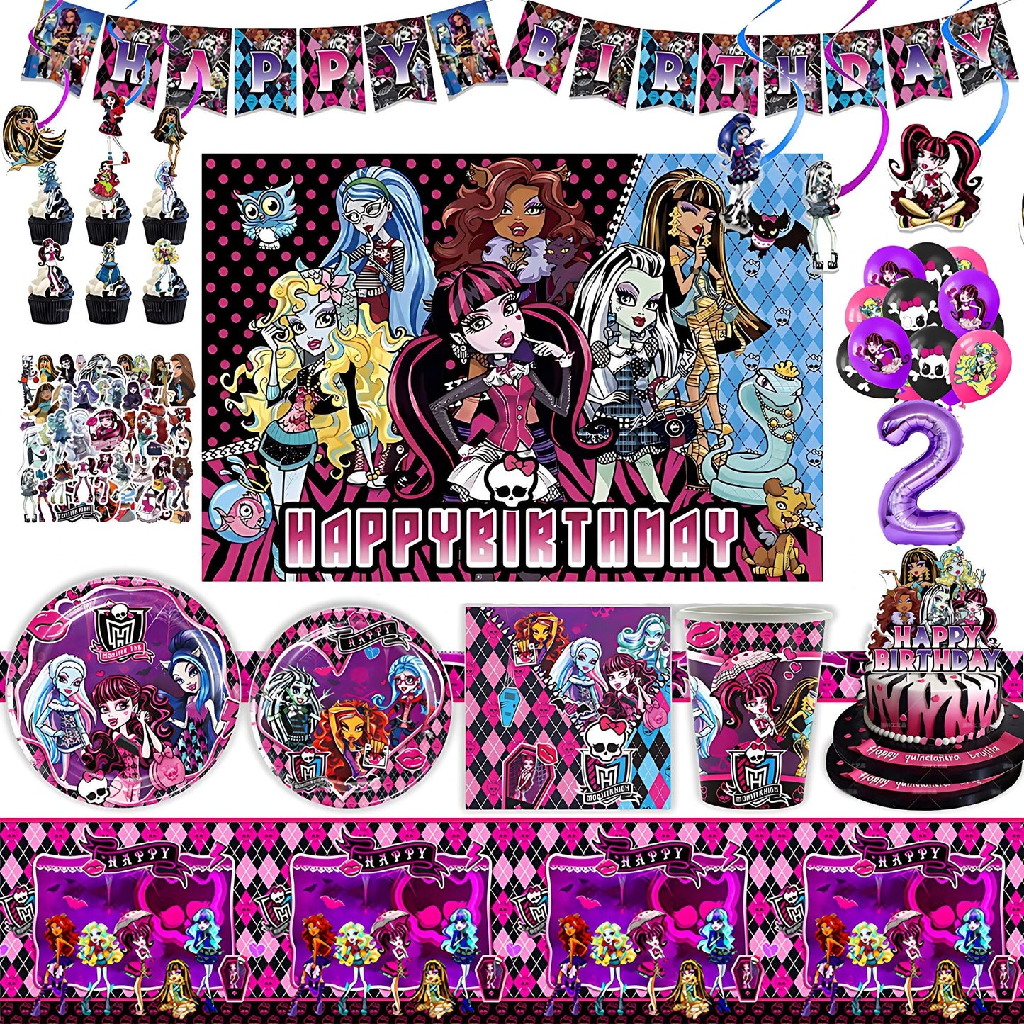 Monster Spirit High School Birthday Party Plates Cups Disposable Tableware Supplies Background Decoration Balloon Girl Baby Gift