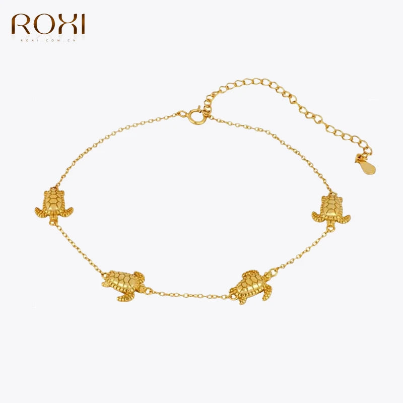 ROXI Cute Summer tortoise &Starfish drop Small Anklets for Women 925 Sterling Silver Bracelet for Foot Jewelry Tobillera