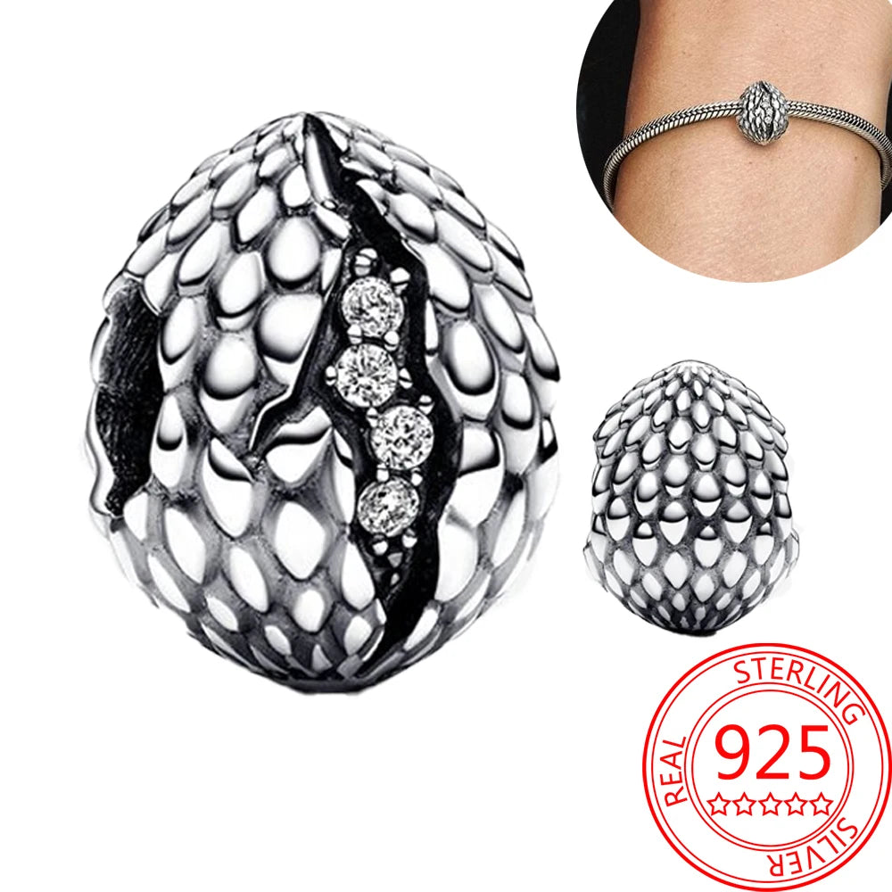 Game Series 925 Sterling Silver Dragon Egg Shaped Beads &Dragon Ring Fit DIY Bracelet Necklaces Accessories