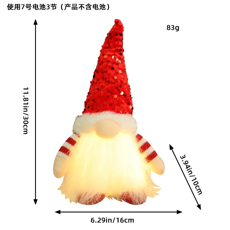 30cm Christmas Doll Elf Gnome with Led Light Christmas Decorations for Home Xmas Navidad New Year 2023 Children's Gifts