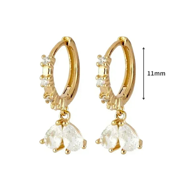 Bulbusbow Women's 925 Sterling Silver Crystal Zircon Water Drop Hoop Earrings in Gold