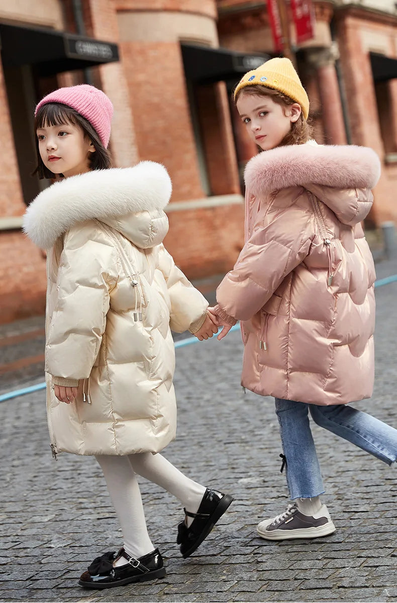 2024 Girl Winter Down Jacket Faux Fur Waterproof Hooded Long Girl Winter Outerwear Coat 5-16 Years Teenage Girl Parka Snowwear