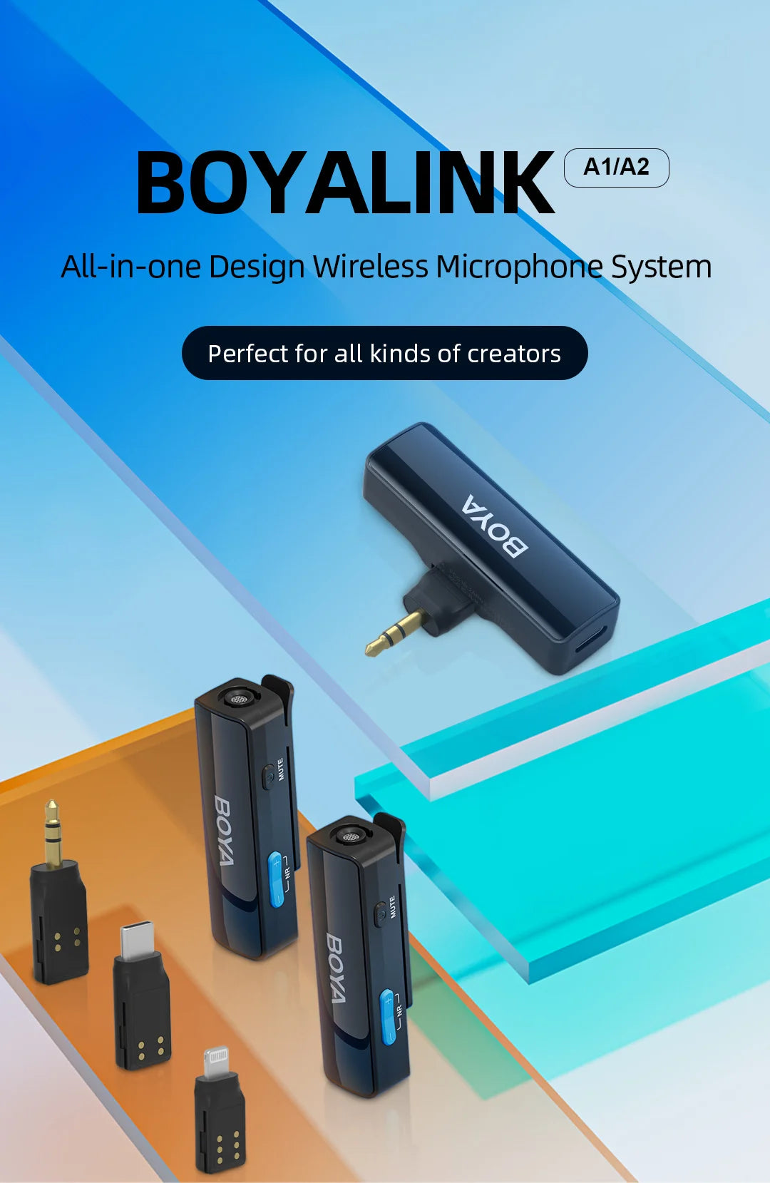 BOYA BOYALINK A Wireless Lavalier Lapel Microphone for iPhone Android PC Computer DSLR Cameras Streaming Youtube Recording Vlog