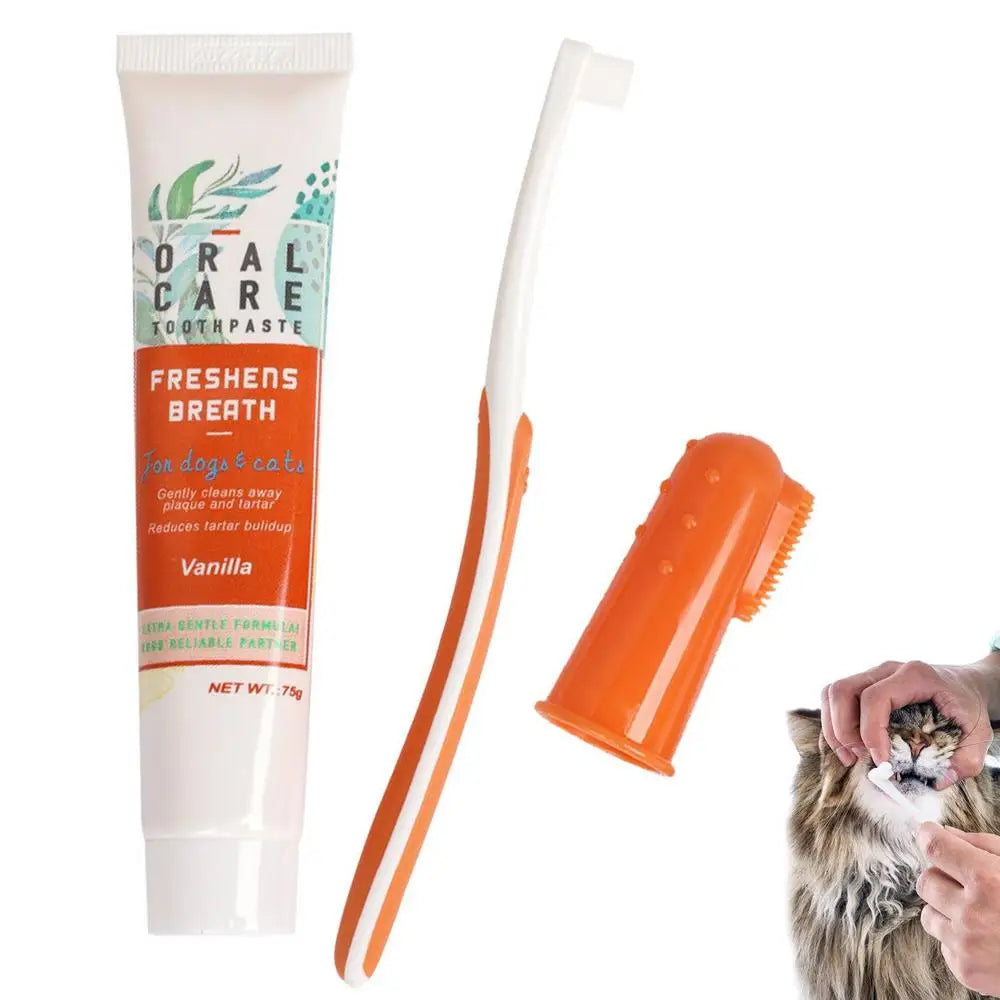 Pet Healthy Edible Toothpaste With Toothbrush Small Dog Cats Mouth Teeth Cleaning Care Vanilla Beef 2 Taste Pet Care Accessories