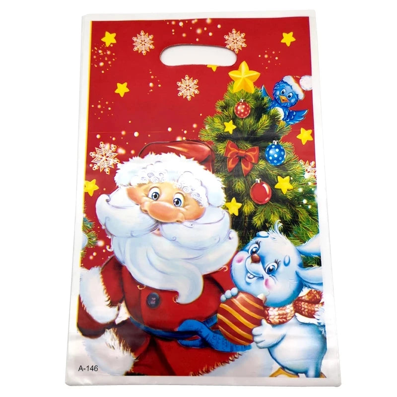 Bulbusbow 10pcs Christmas Gift Bags Santa Claus Elk Xmas Tree Candy Bags Christmas Decorations for Home Loot Bag New Year Party Bags Favor