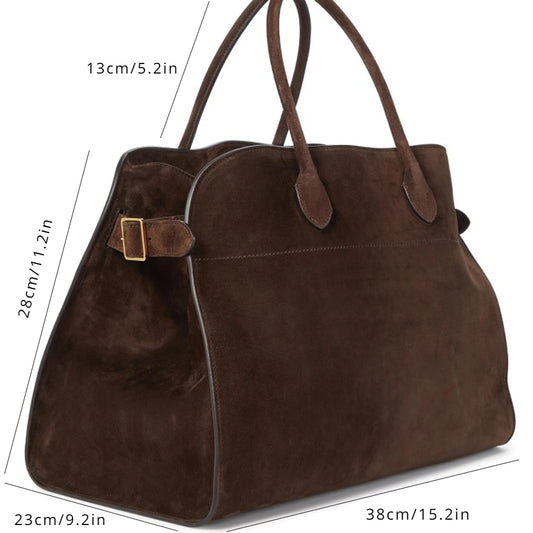 Design handbag leather high-capacity commuting bag, fashionable cowhide suede briefcase tote bag travel bag suede