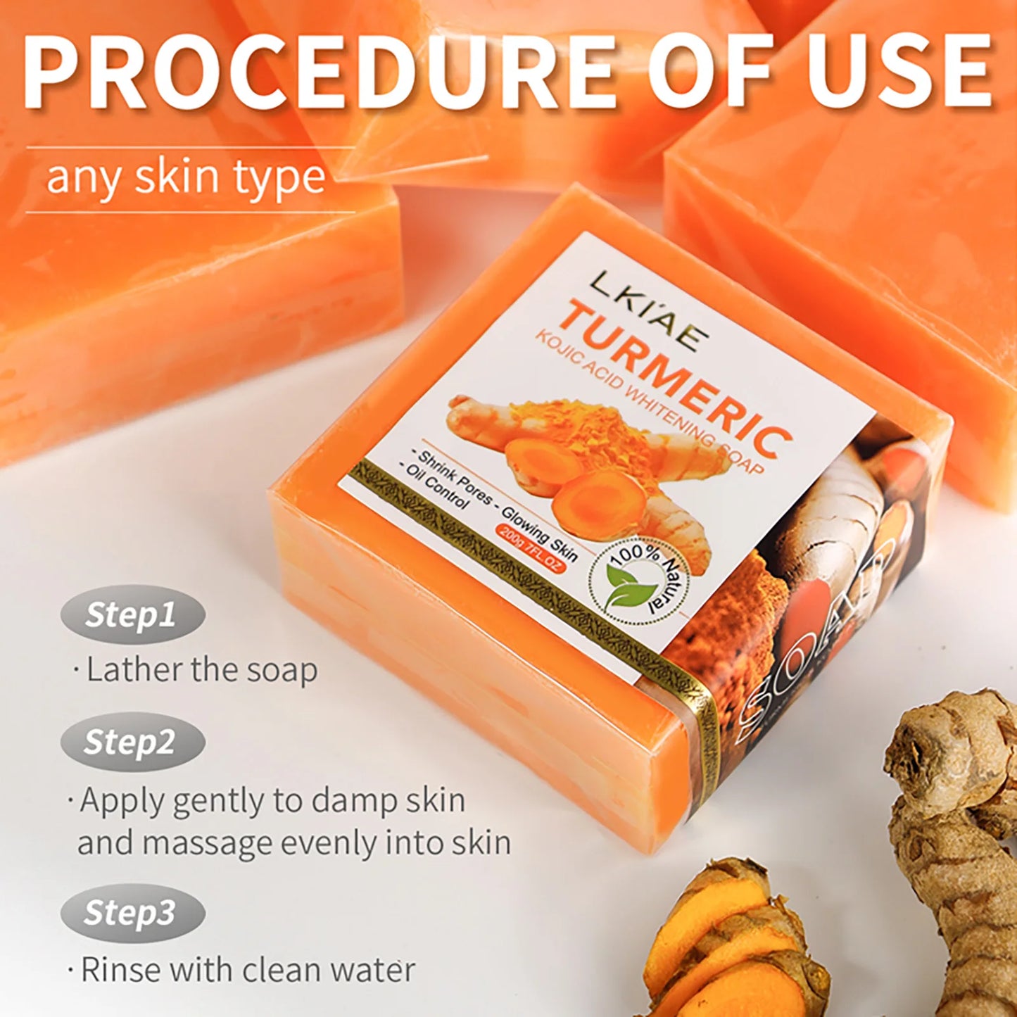 Oem Foam Anti Acne Kojic Acid And Tumeric Extract Whitening Bath Organic Herbal Handmade Soap For Pimples 200g/7fl.oz