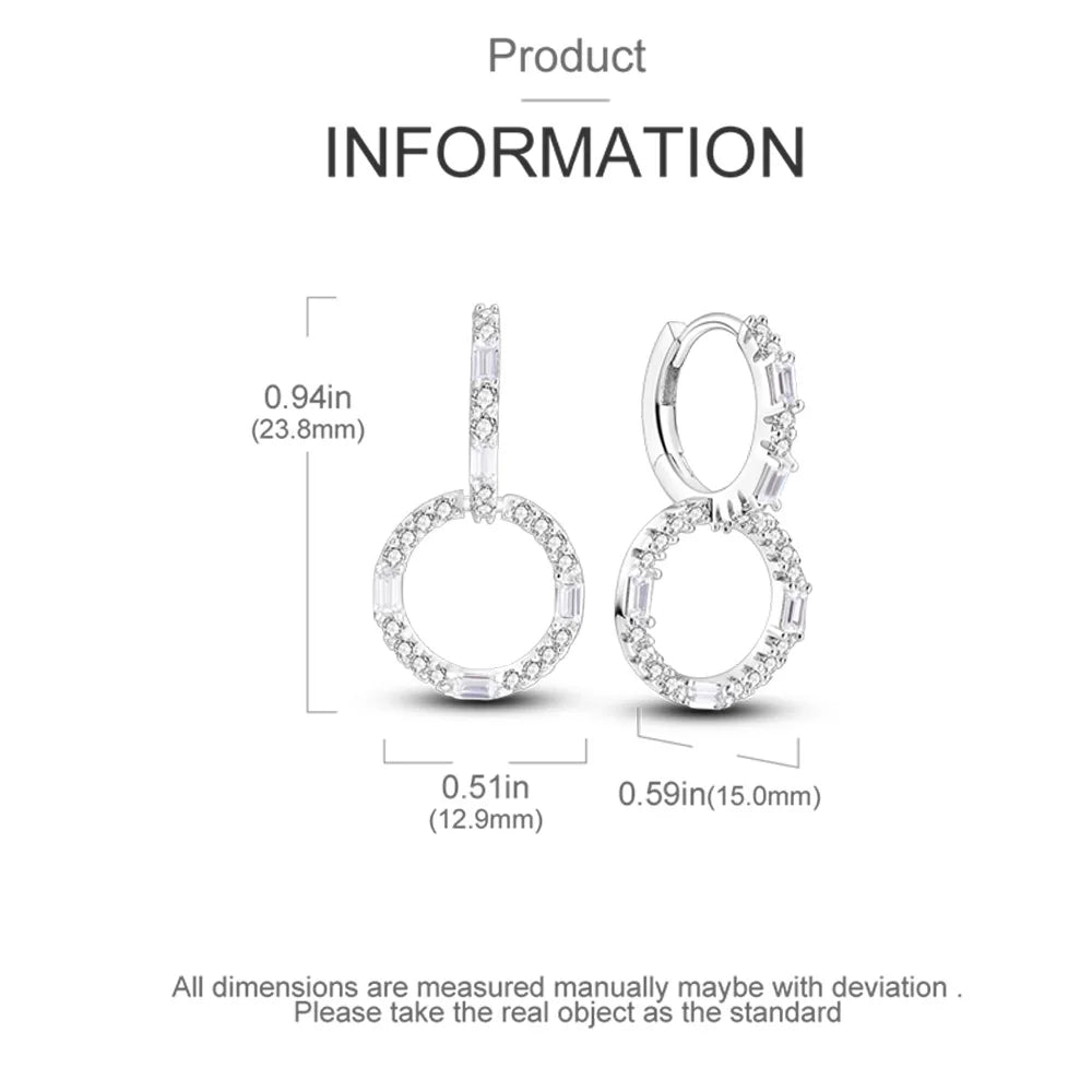 925 Silver Ear Jewelry Hollow Circle Shiny Zircon Inlaid Dangle Earrings Elegant Style Daily Casual Chain Wedding Ladies' Gifts