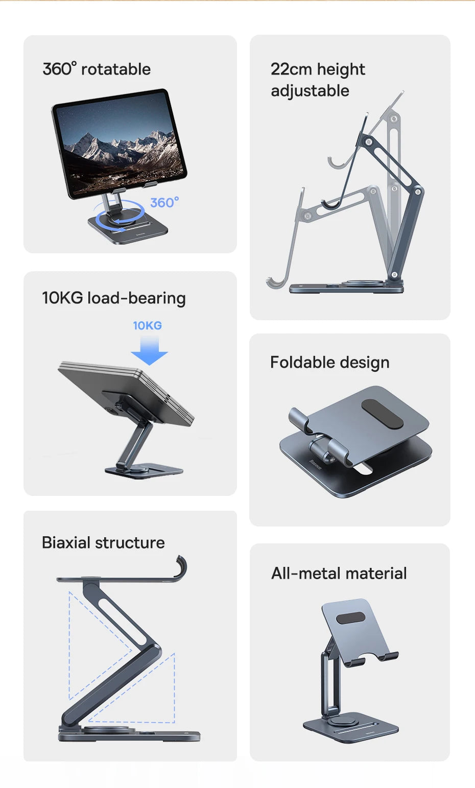 Baseus 平板电脑支架适用于 iPad Pro 12.9 11 小米平板电脑铝合金桌面支架适用于 iPad 支架安装支架