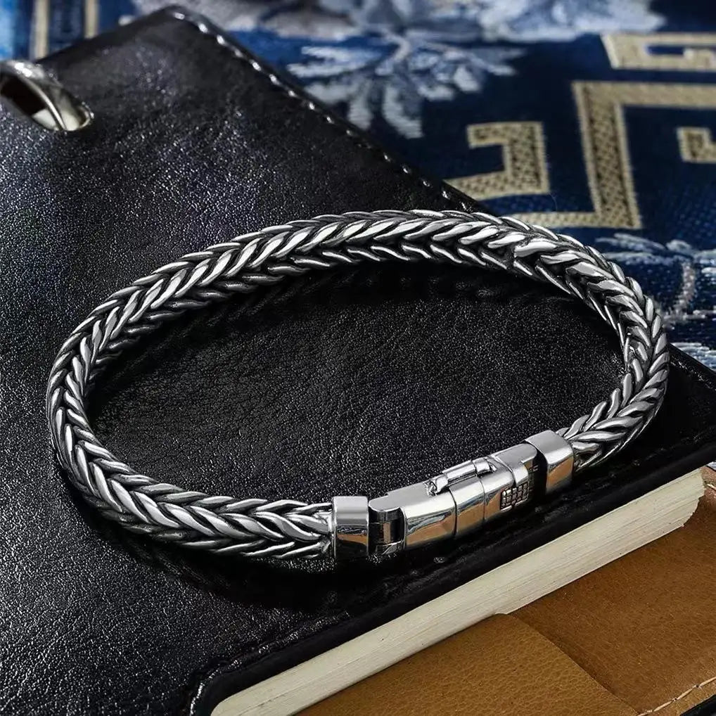 Factory Price 100% Real Solid S925 Silver Handmade Woven Retro Domineering Style Ppersonality Keel Man and Woman Bracelets