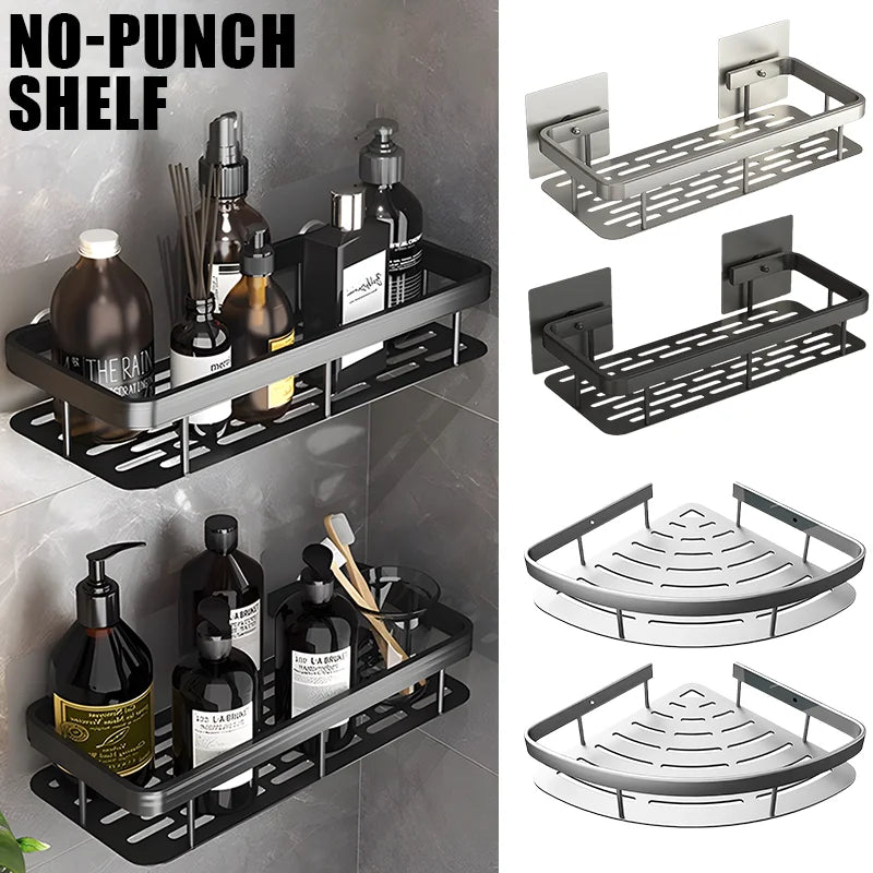 Kitchen Storage bathroom shelves Organizer Aluminum Alloy Shower Shelf  Accessories Shampoo Rack multi-scenario No Drill Shelf