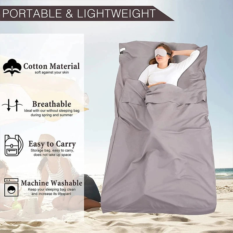 Portable Sleeping Bag Liner 75*210/160*210cm Breathable Sleeping Bag Hotel Travel Sheet Camping Outdoor Sleeping Bag Set