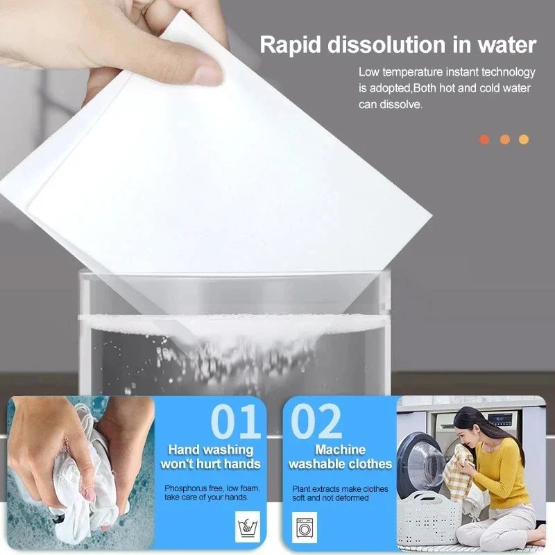 Plastic Free Concentrated Laundry Gadget for Washing Machine, Laundry Detergent, Soap Sheet, Strong, Eco Friendly, 30Pcs per Bag