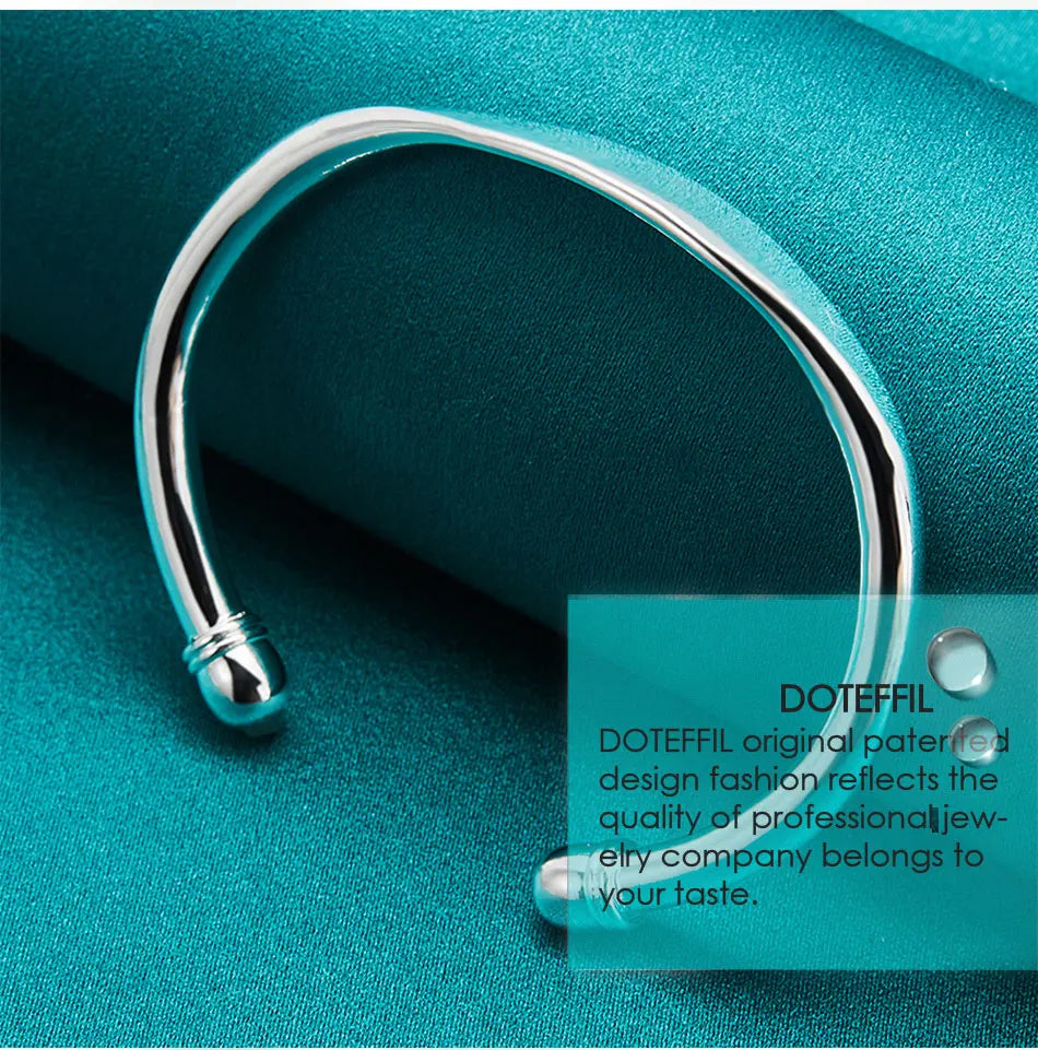 DOTEFFIL 925 Sterling Silver Double Bead Cuff Bangle Bracelet For Women Man Fine Fashion Jewelry