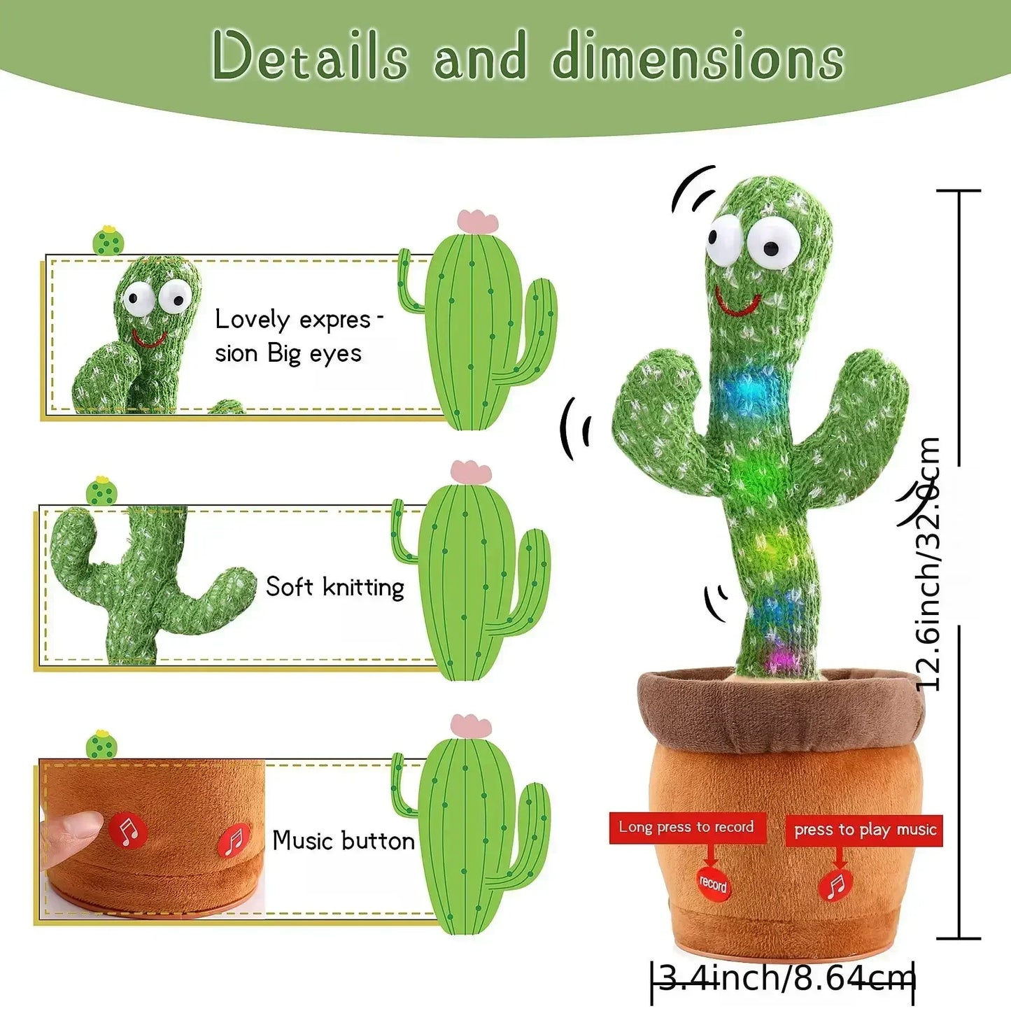 Dancing Talking Cactus Toys Birthday Present Dancing Cactus Electronic Plush Toy Home Decoration for Children Xmas Gifts