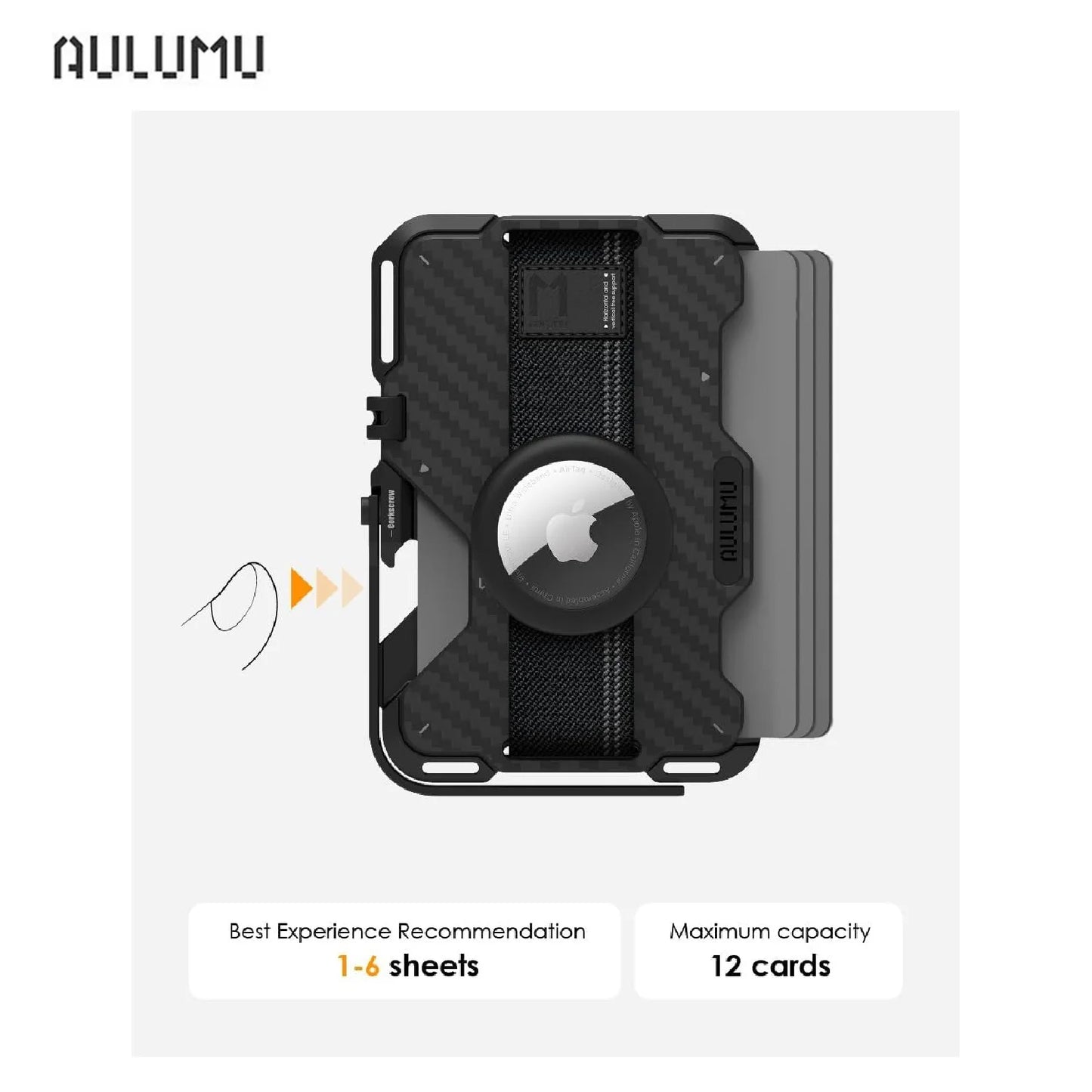 Aulumu G03 Men's Magnetic Carbon Fiber Black Wallet Card Case Compatible with MagSafe Multi Function Phone Stand Grip RFID Card