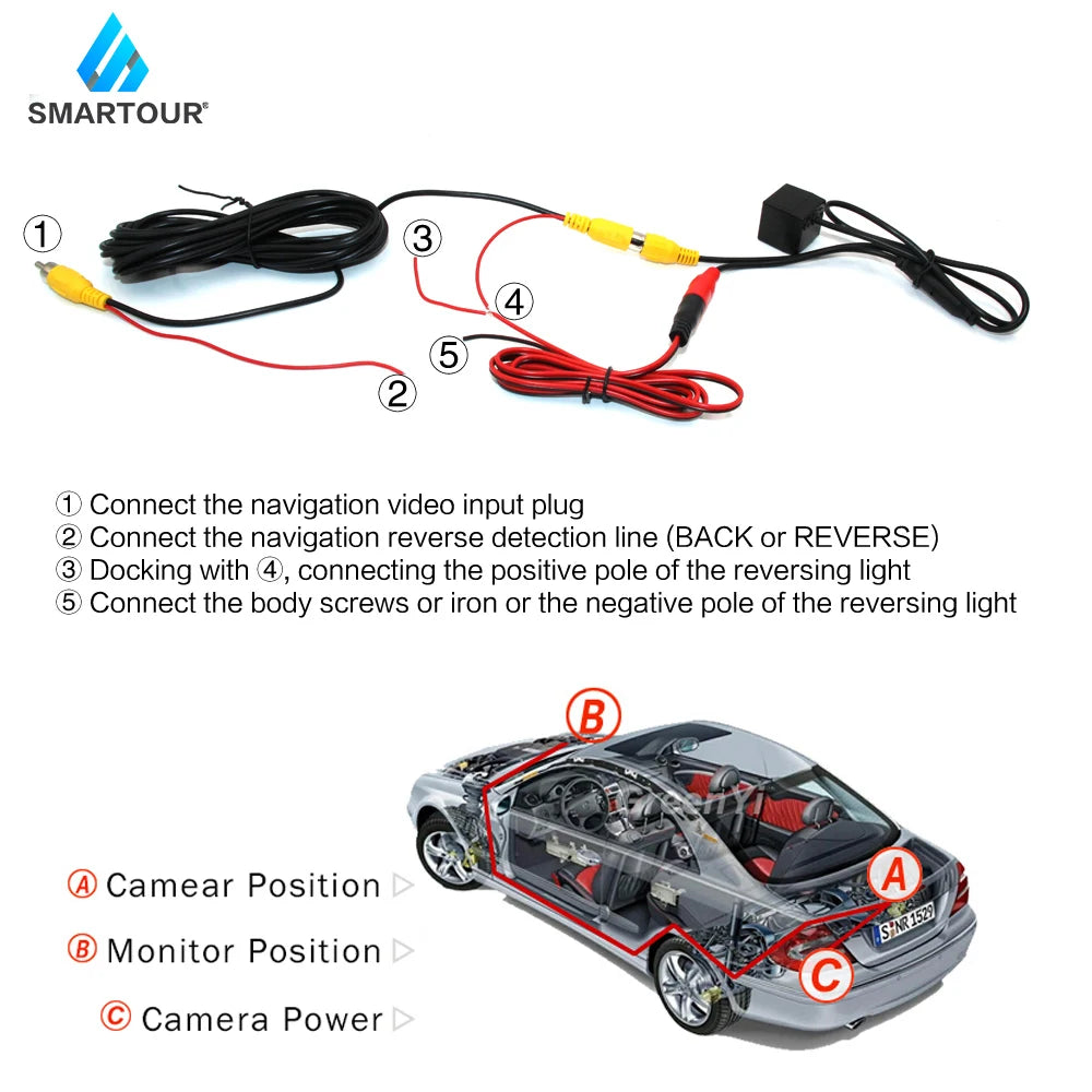 شرائح عين السمكة 4K CCD من Smartour، رؤية ليلية عالية الدقة، مساعدة ركن السيارة التلقائية مع خط ركن السيارة، كاميرا الرؤية الخلفية للسيارة AHD 1080P