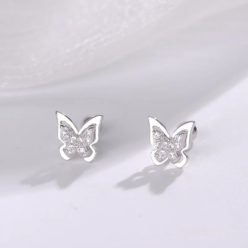 Trendy Silver Screw Back Helix Stud Earrings with Sparkling Cubic Zirconia by Bulbusbow