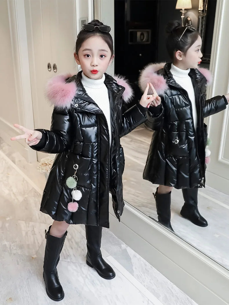 UNITIM 2024 Winter Children Girls Jacket Waterproof Hooded Shiny Thick Girls Outerwear Coat 5-14 Years Kids Teenages Girl Parka