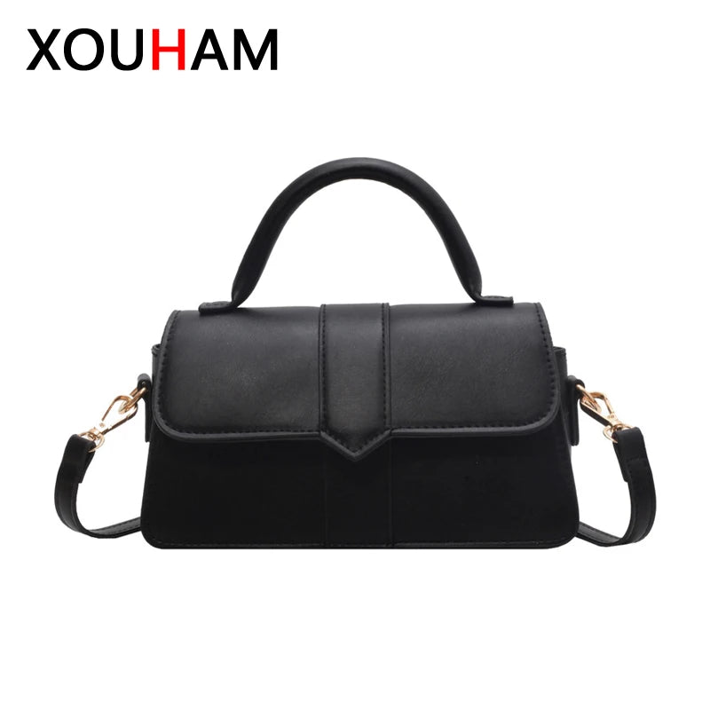 XOUHAM Pu Leather Shoulder Bag for Women Handbag Fashion Crossbody Bags Vintage Underarm Bag Female Casual Flip Square Satchel