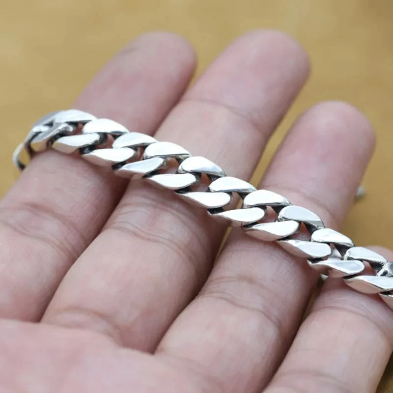 100% S925 Sterling Silver Bracelet 8MM Punk S925 Silver Jewelry Never Fade Carry certificate Men Women Jewelry Gifts