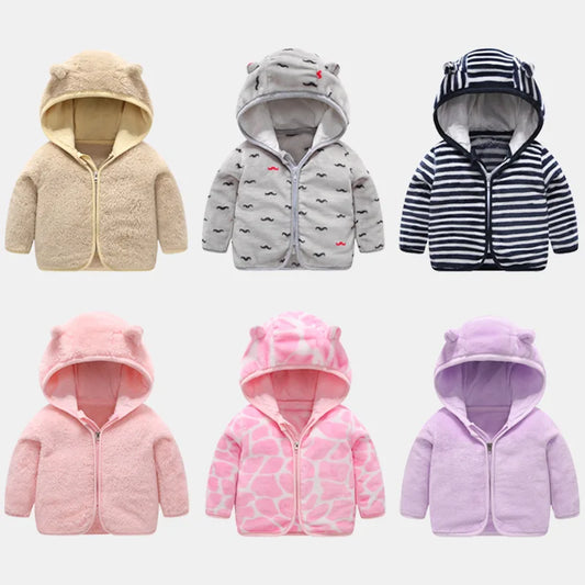 Bulbusbow Autumn Winter Childrens Coral Fleece Coat Thick Warm Hooded Long Sleeve Baby Boys Outerwears Plus Velvet Kids Boys Jacket