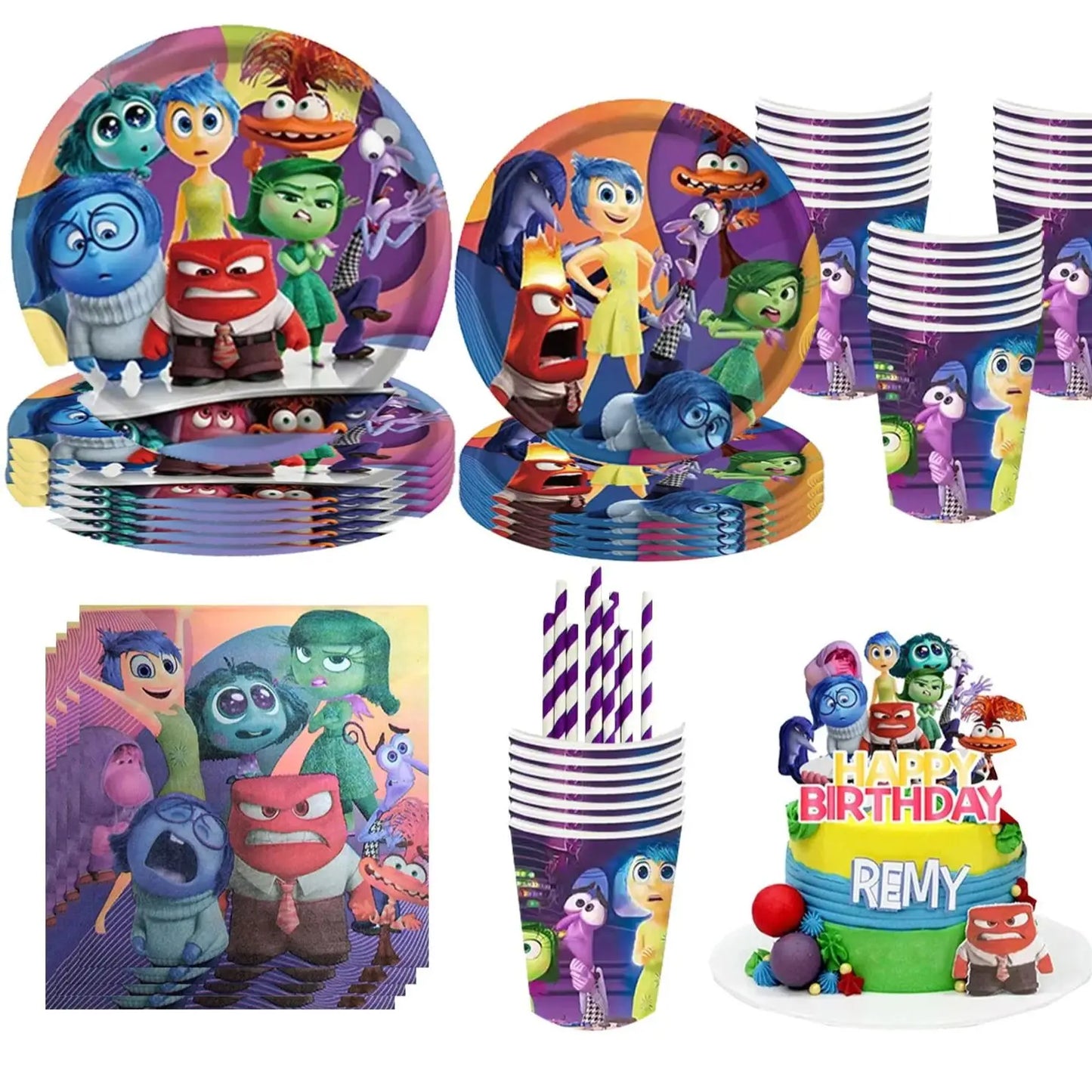 Disney Inside Out 2 Birthday Decorations: Tableware, Banners, and Balloon Supplies for Kids' Parties