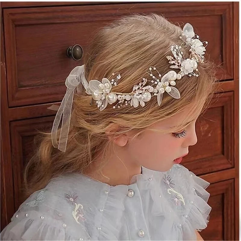 1pc Sweet Girl Pearl Hair Accessory Romantic Flower Wreath Children's Gift Girl Kawaii Jewelry Fashion Headband Hair Accessory