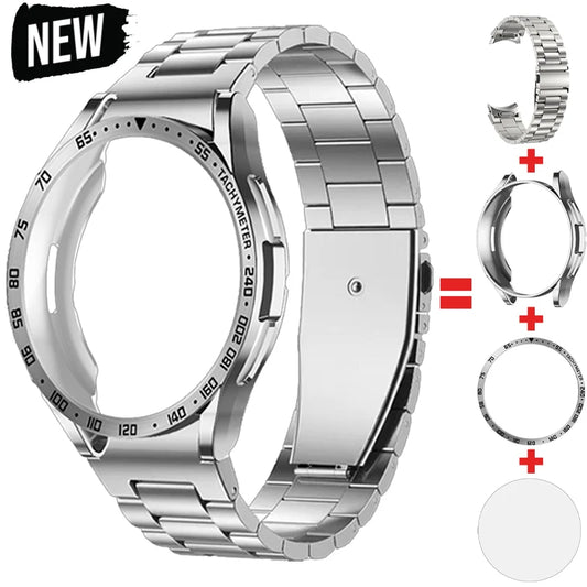 4-in-1 Modification Kit for Samsung Galaxy Watch 6 Classic 43mm 47mm Metal Stainless Steel Strap TPU Case Bezel Protective Film