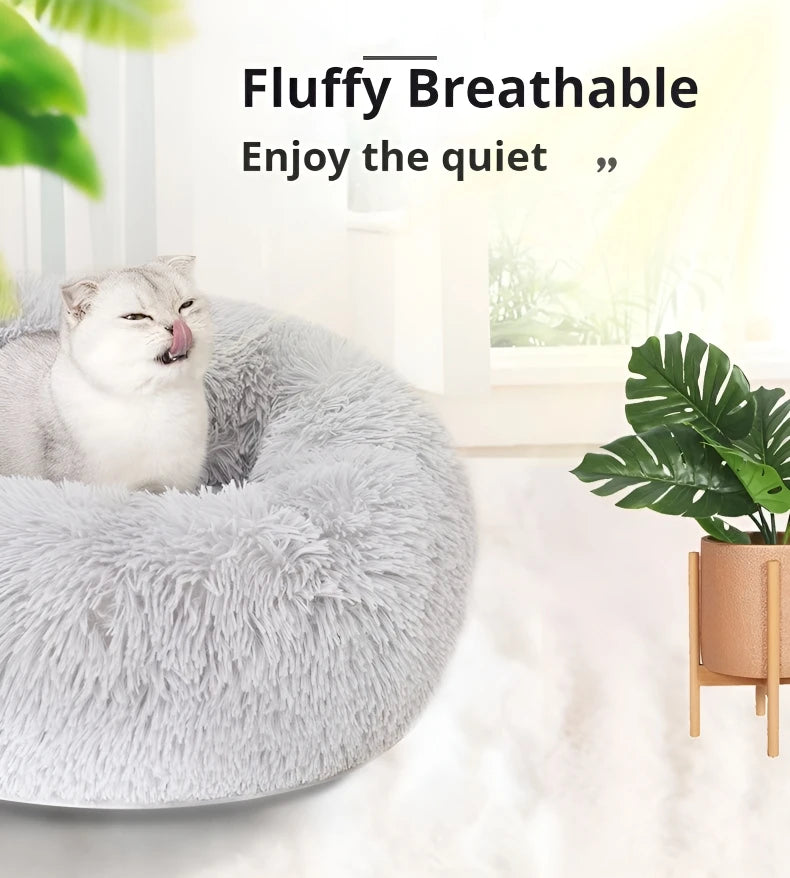 Plush Circular Pet Nest Winter Cat Nest Dog Nest Warm Detachable Washable Round Cat Nest Pet Bed Seasonal Universal Decoration