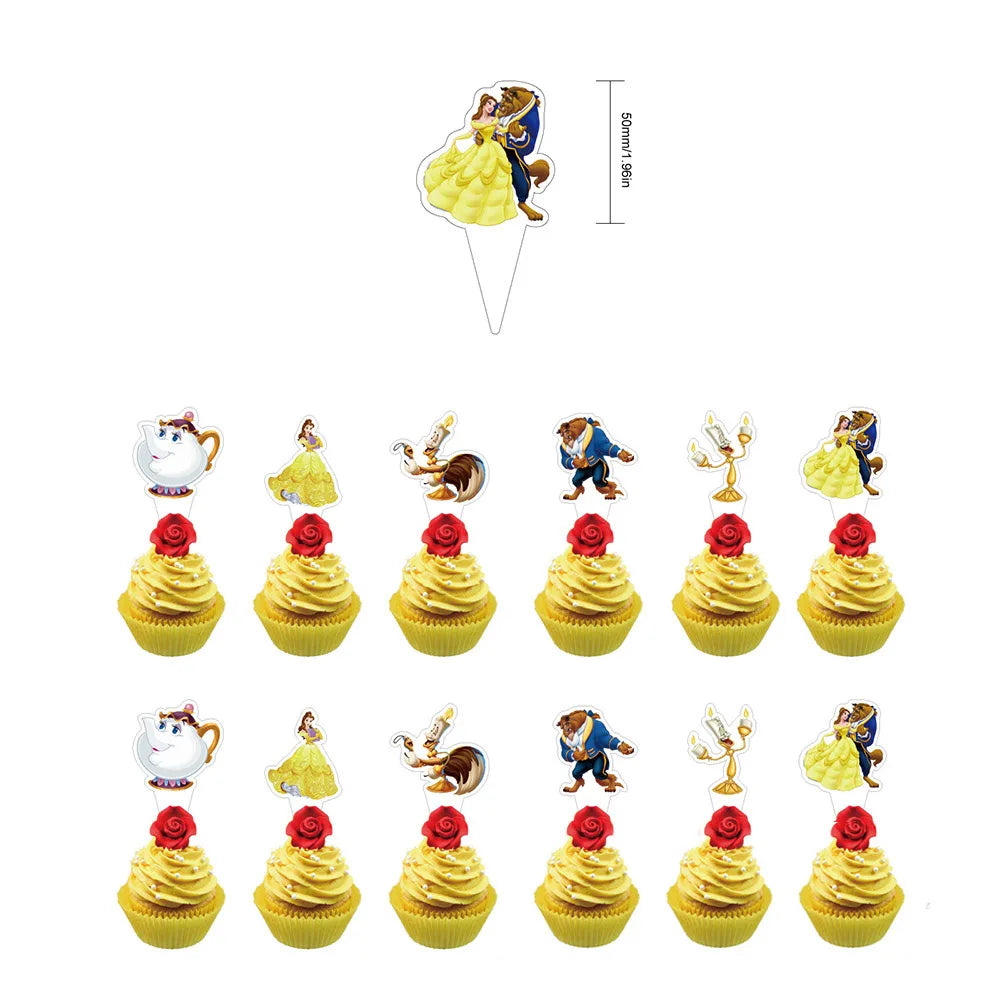 Beauty and the Beast Birthday Party Supplies Disposable Tableware Blowout Balloon Backdrop Decoration Cake Topper Banner Plate