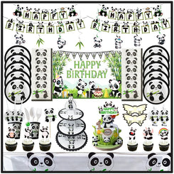 Cartoon Panda Theme Birthday Party Decoration Kit Panda Bamboo Tableware Background Balloon Supplies Happy Birthday Party Favors