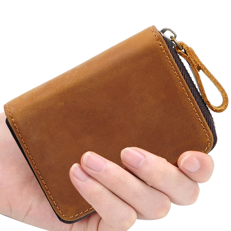 Top Layer Cowhide Airtag Card Bag Retro Genuine Leather RFID Blocking Credit Card Holder Anti-lost Men Women Coin Purse