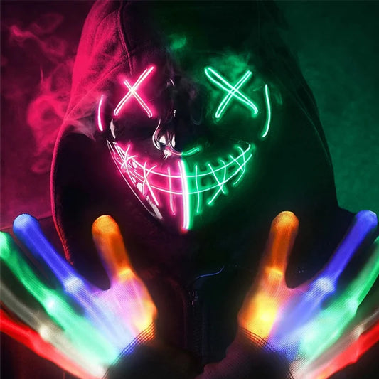 Colorful LED Skull Gloves Roleplay Ambient Luminous Gloves Halloween Carnival Masquerade Cosplay Party Supplies Glow Light Props