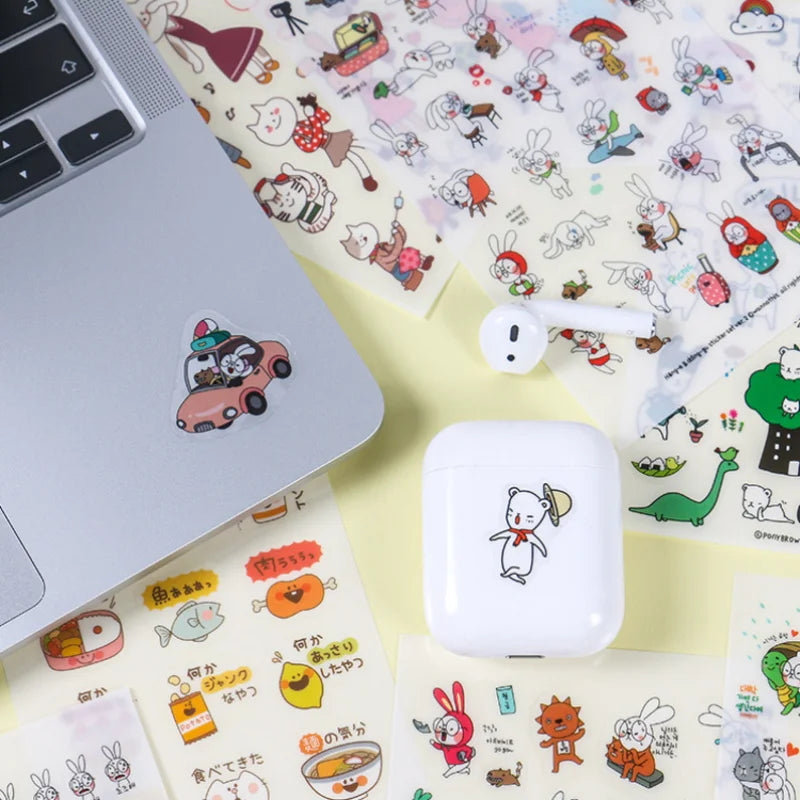 6Pcs/Lot Waterproof Cartoon Transparent Pvc Stickers DIY Hand Account Diary Decorative Stickers Kawaii Phone Cup Stickers