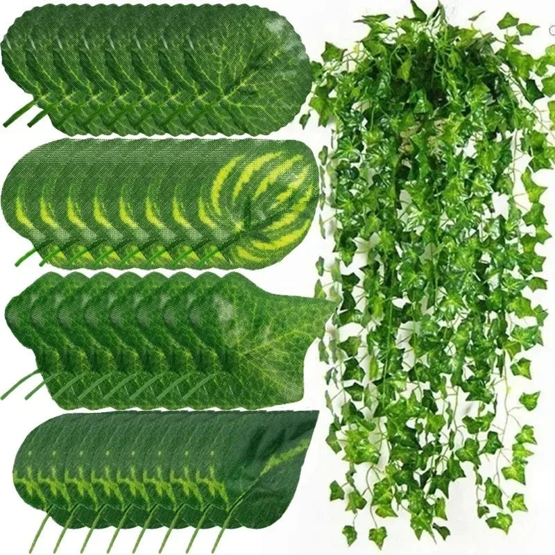 Artificial Green Ivy Leaf Rattan Creeper Leaves Vine Hanging Garland DIY Fake Flowers Plants for Garden Wedding Party Home Decor