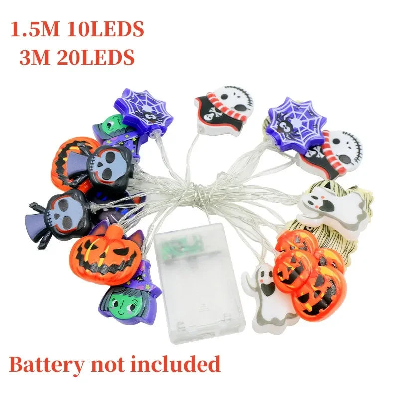 2024 Halloween Party LED String Lights Ghost Pumpkin Cat Spider Web Decor Night Light Halloween Indoor Outdoor Decoration Props