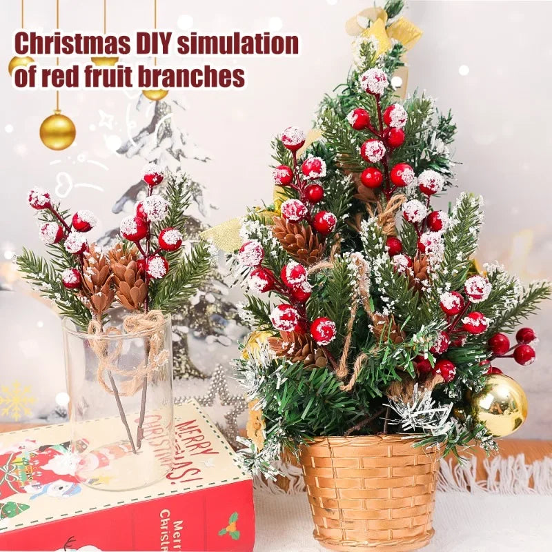 2/20PCS Artificial Berry Branch DIY Xmas Tree Pine Branches Red Berry Bouquet Ornaments Christmas Party New Year Decor Supplies