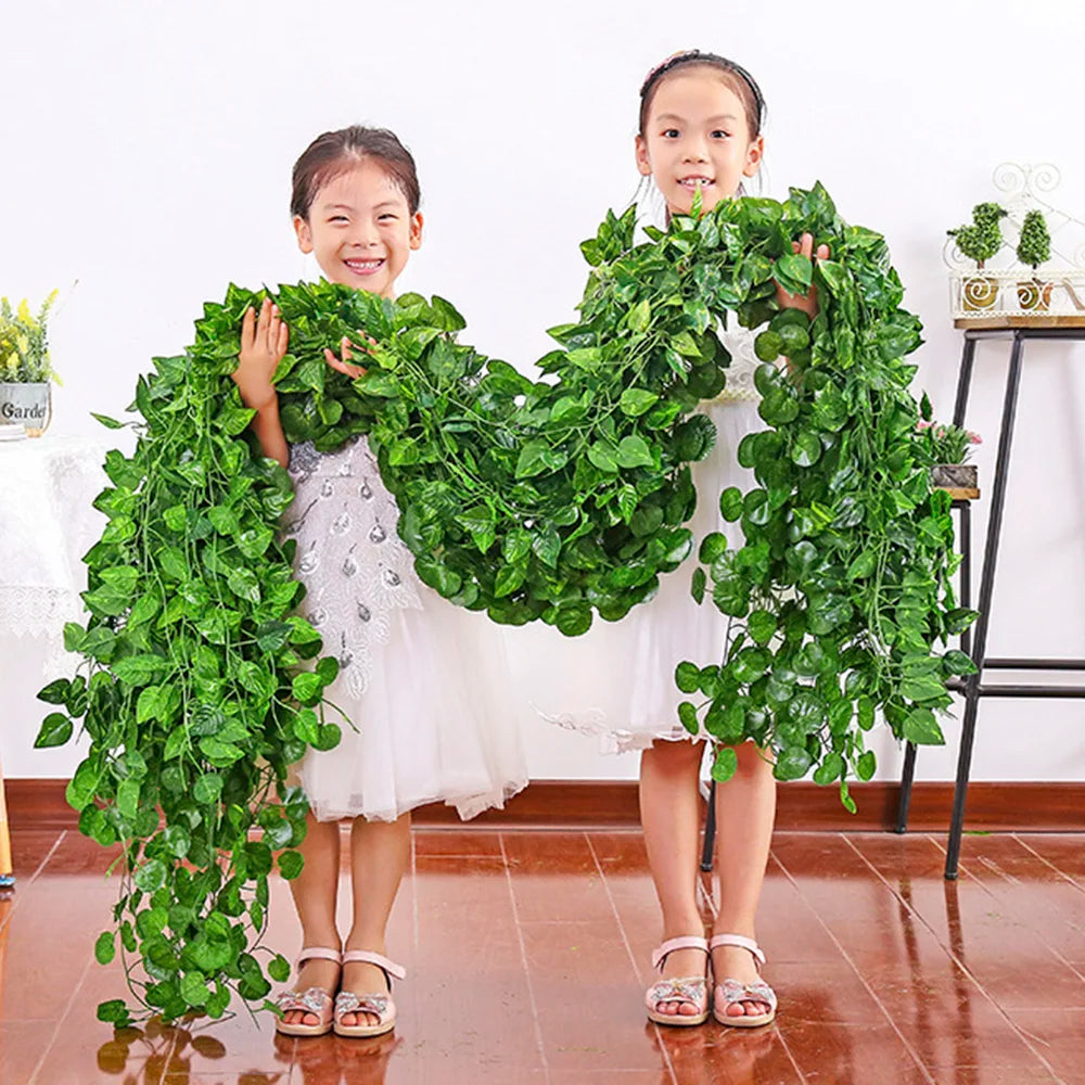 12Pcs/Pack Artificial Ivy Pothos Wall Hanging Decor Fake Plants Liana Vine String Leaves Home Outdoor Garden Wedding Decorations