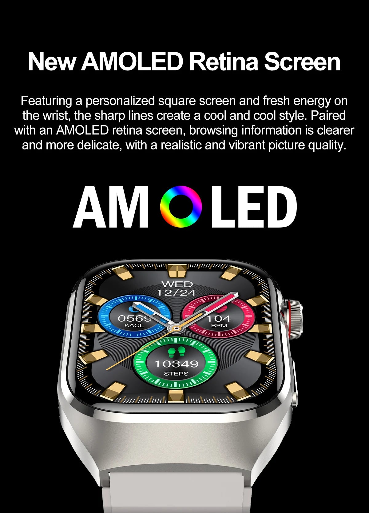 Advanced Smartwatch – Multi functional Health & Fitness Tracker with AMBLED Touchscreen, Wireless Charging, ECG, Blood Oxygen & More