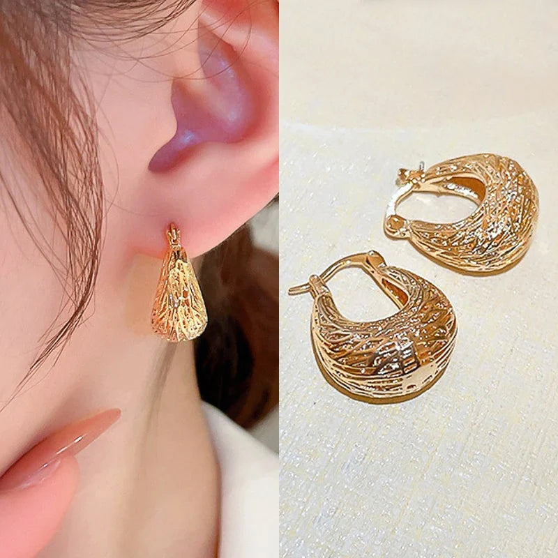 Bulbusbow Huitan Geometric Metal Hoop Earrings for Women in Gold and Silver Color