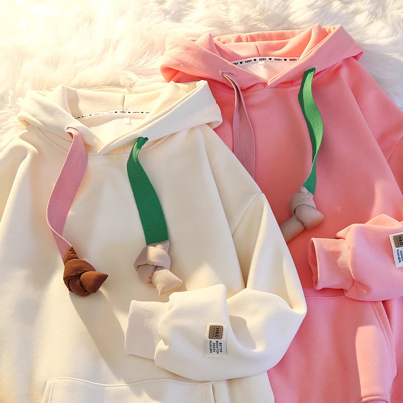 100% Cotton High Quality Candy Color Cute Kawaii New in Hoodies Sweatshirts for Women Winter Spring Japanese Streetwear Hoodie